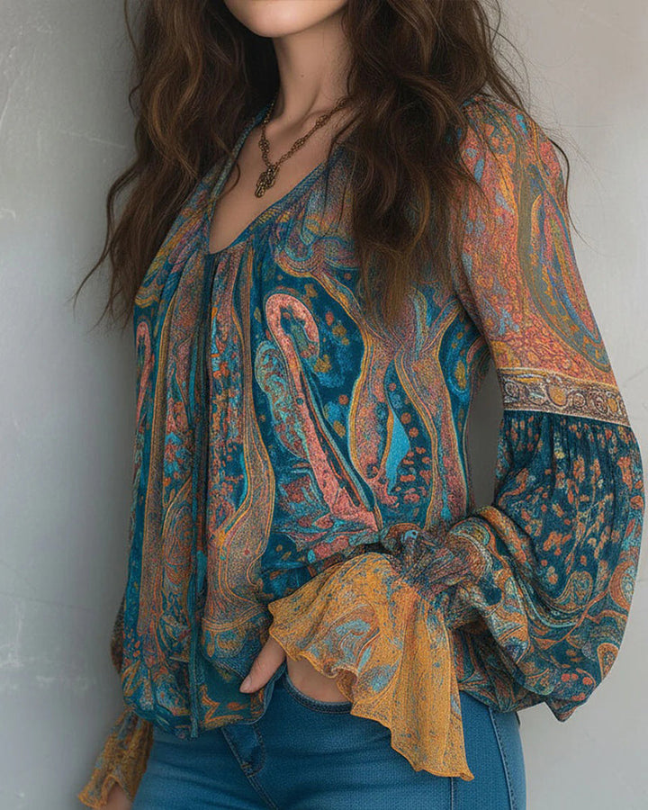 Ottoline – Bohemian V-Neck Blouse With Flared Sleeves