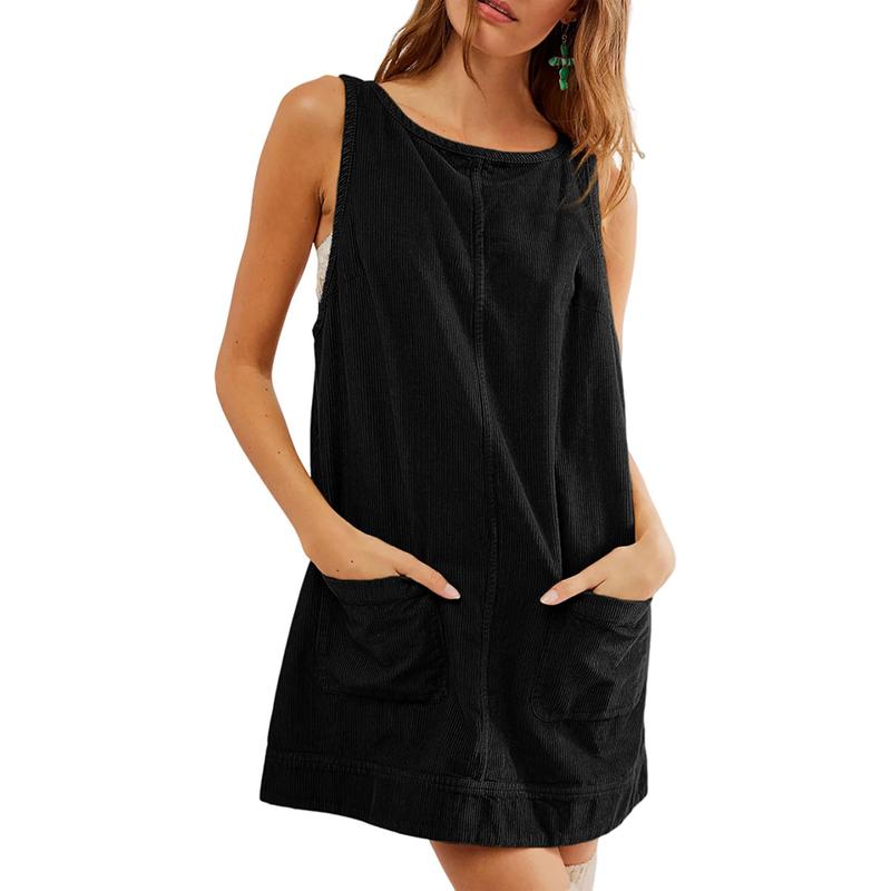 Betty – Corduroy Overall Dress with Round Neck and A-Line Skirt