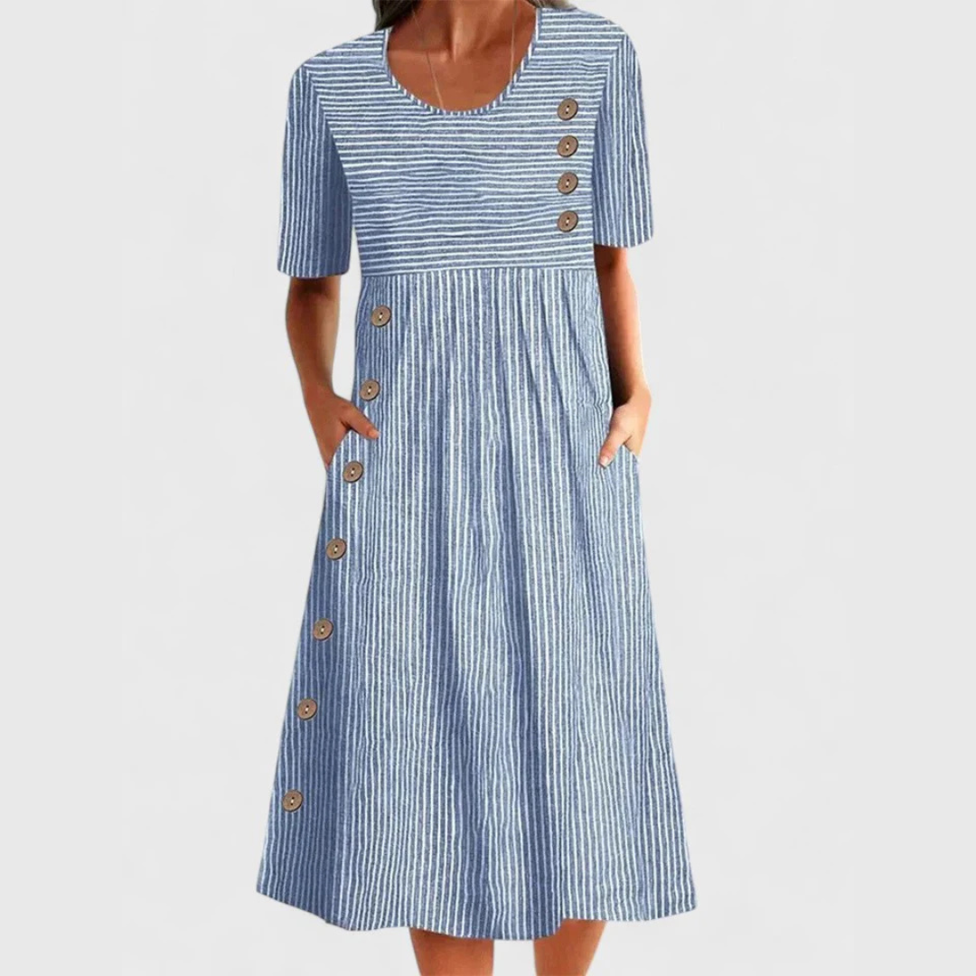 Sophia – Striped Button Detail Midi Dress