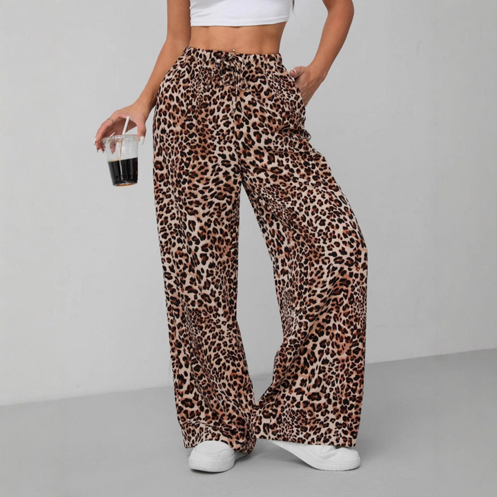 Kathleen – Vintage Leopard Tie Front Wide Leg Trousers