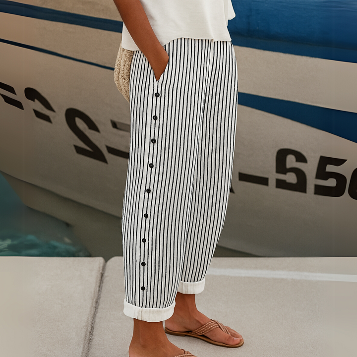 Margaret – Stylish Striped Button Trouser