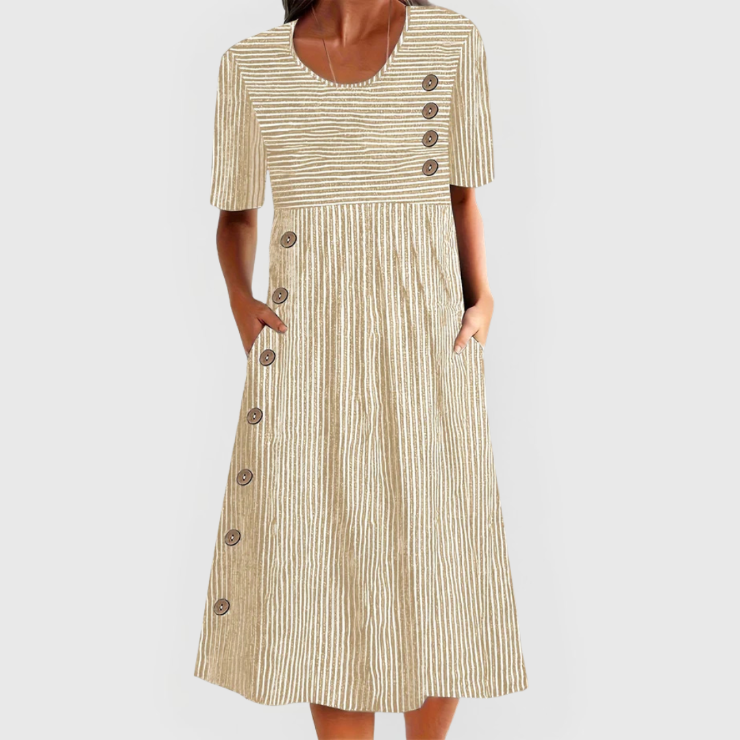 Sophia – Striped Button Detail Midi Dress
