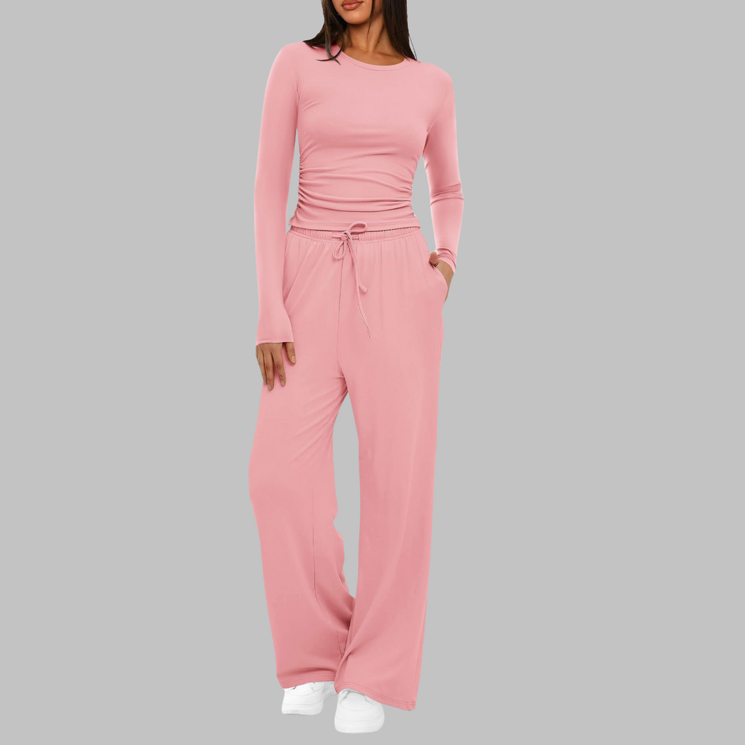 Nancy – Casual Long Sleeve Top and Wide Leg Pants Set