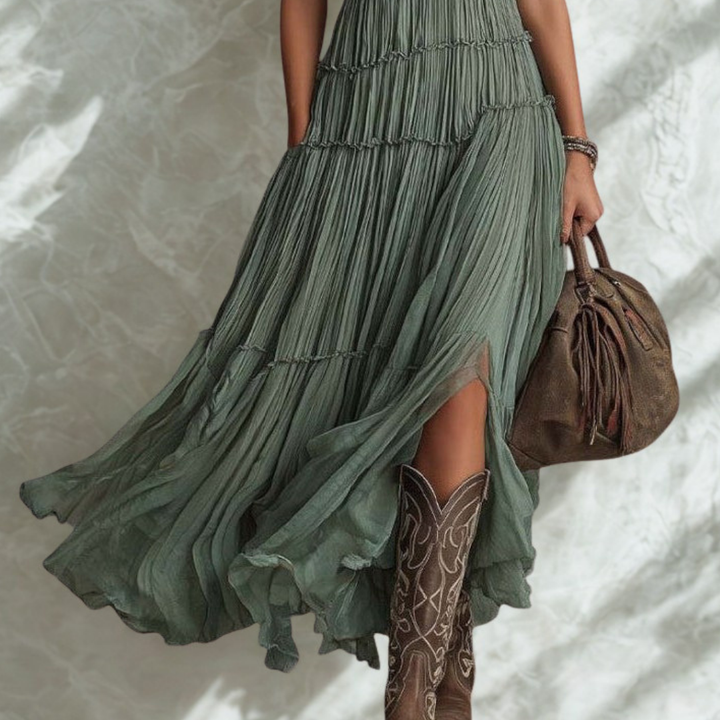 Seraphina – Bohemian Pleated Maxi Dress