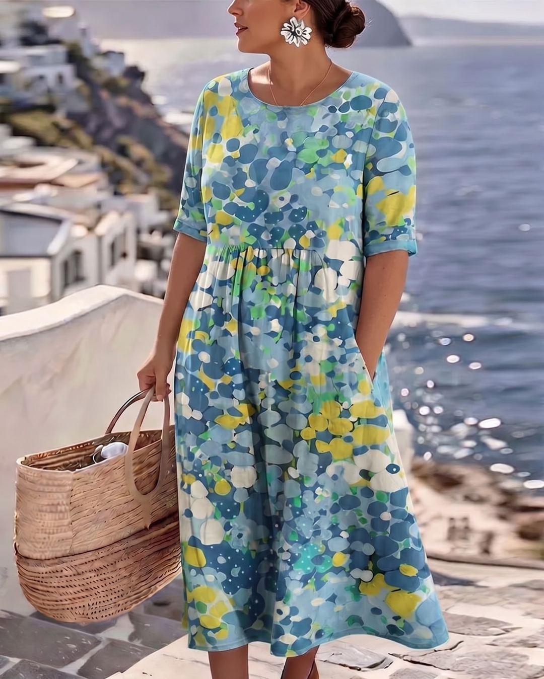 Elena – Abstract Floral Midi Dress