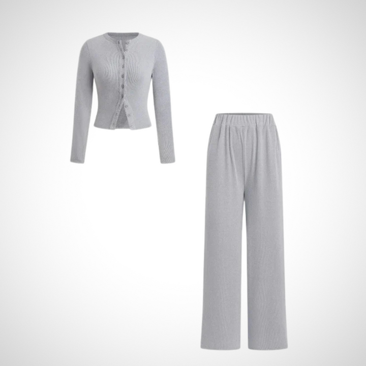 Teresa – Comfy Button Front Long Sleeve Top and Pants Set