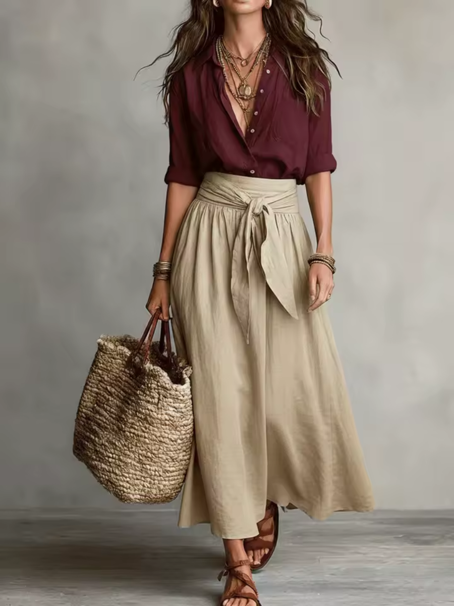 Serena – High-Waist Tie Midi Skirt
