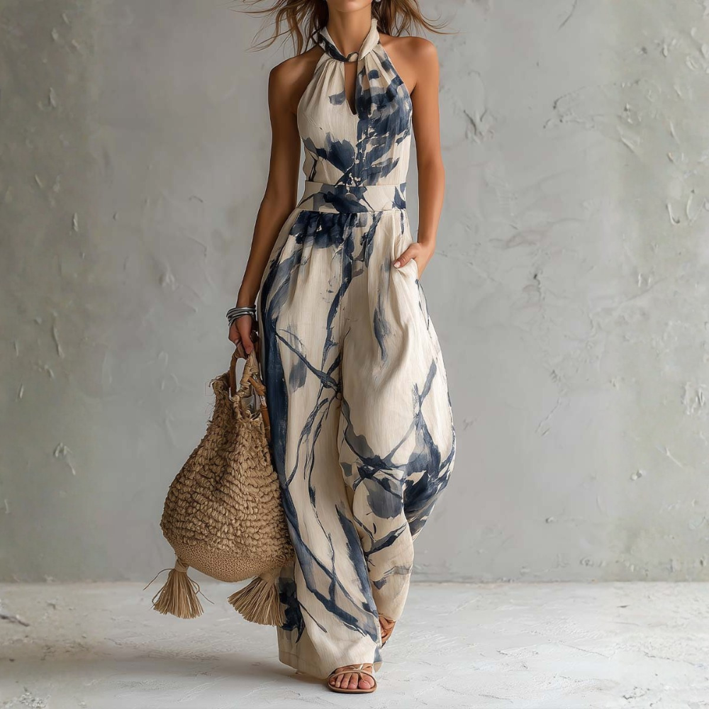 Giada – Wide Leg Halter Printed Jumpsuit