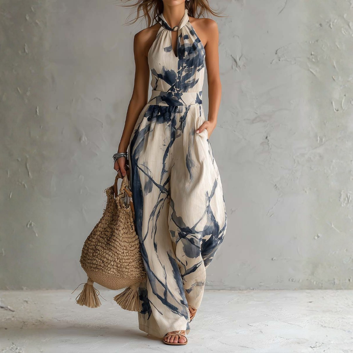 Giada – Wide Leg Halter Printed Jumpsuit