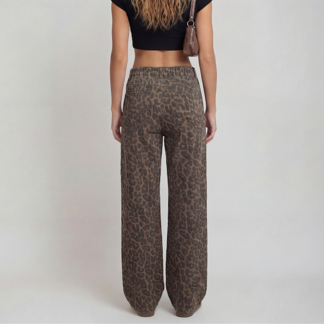 Penelope – Casual Leopard Print Wide Leg Trousers