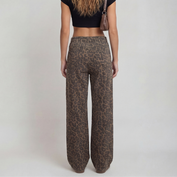 Penelope – Casual Leopard Print Wide Leg Trousers