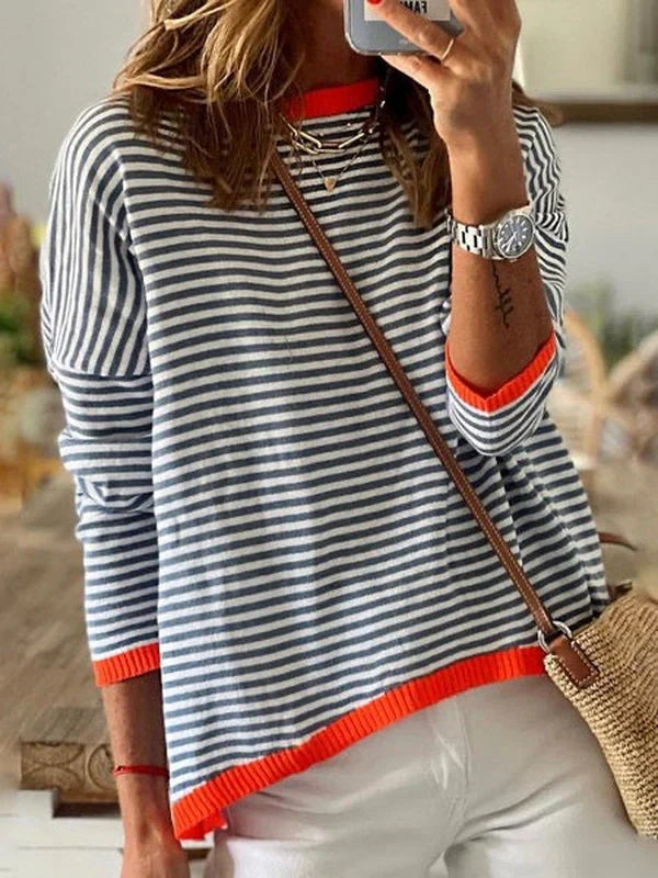Harriet – Blue and White Striped Long Sleeve Top