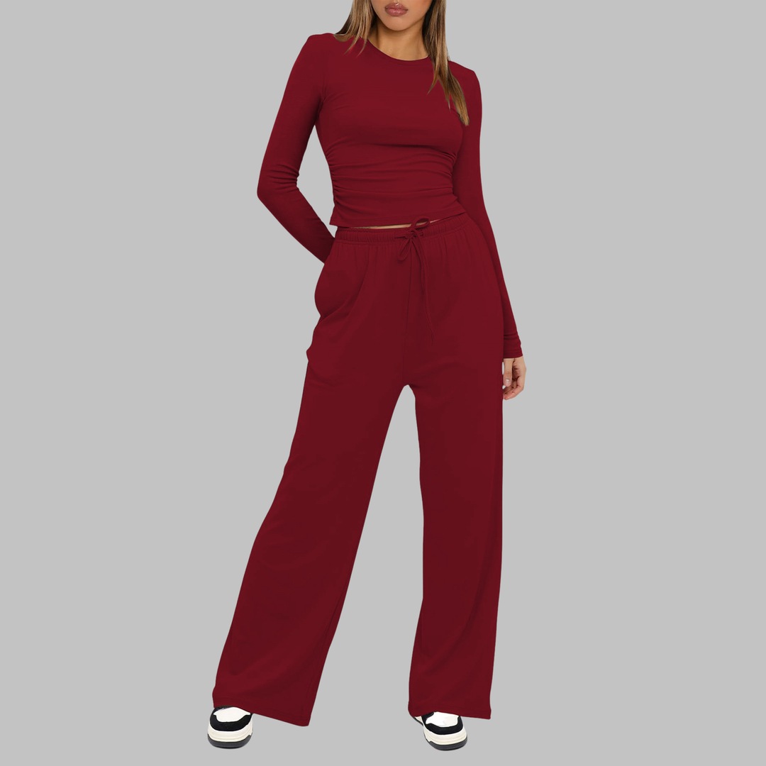 Sonia – Casual Long Sleeve Top and Wide Leg Pants Set