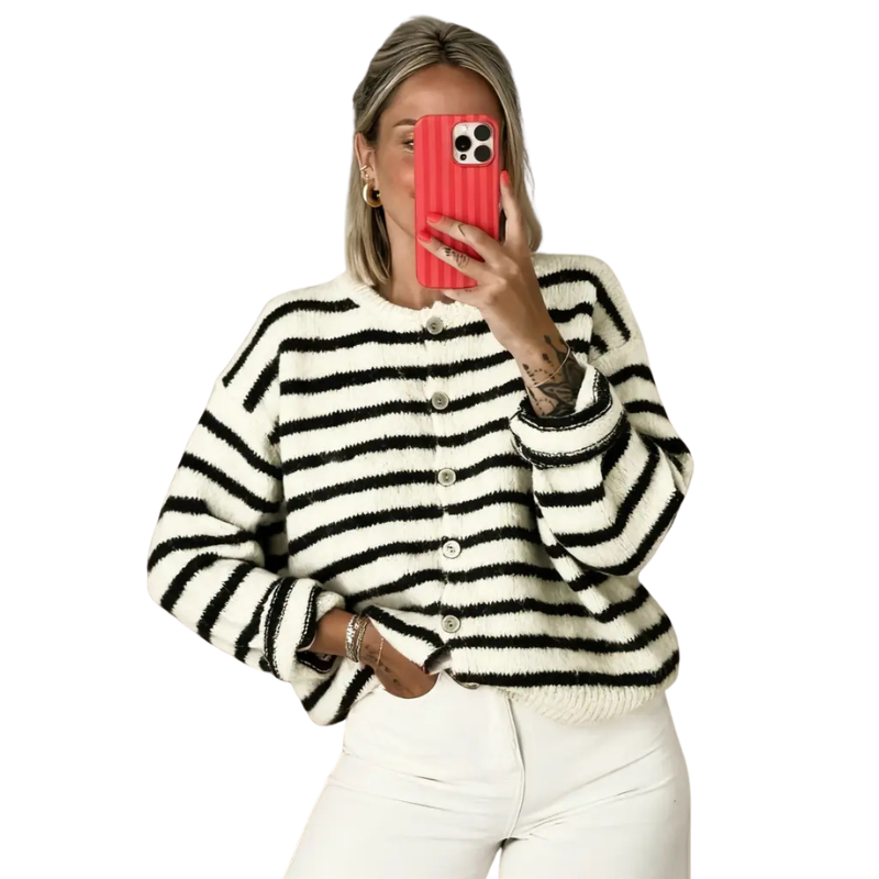 Collette – Vintage Style Striped Sweater Cardigan