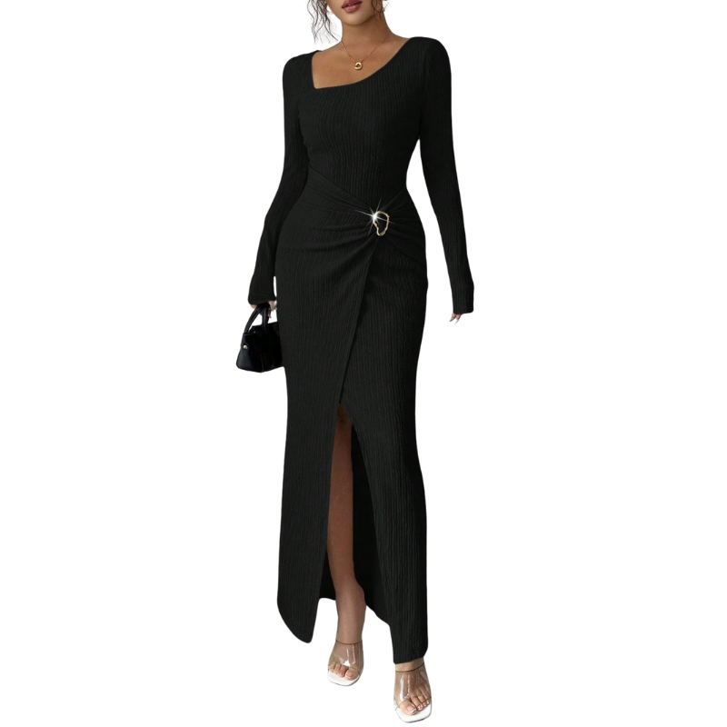Anthea – Stylish Solid Colour Twisted Long Dress