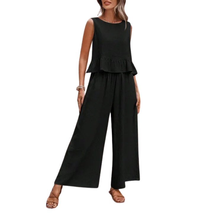 Karen – Ruffle Hem Tank Top And Wide Leg Pants Set