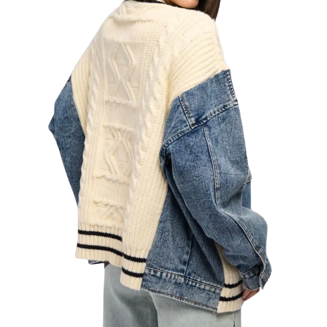Flannery – Relaxed Denim Patchwork Knit Cardigan