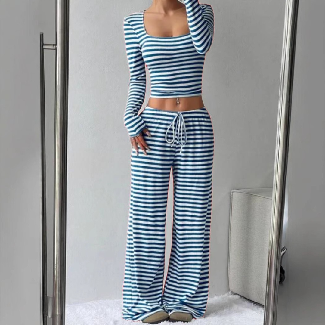 Stephanie – Ribbed Crop Top and Elastic Waist Pants Casual Set