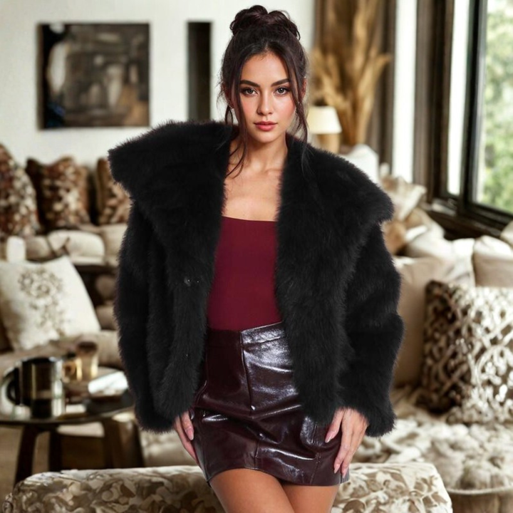 Deirdre – Classy Long Sleeve Collared Fuzzy Coat