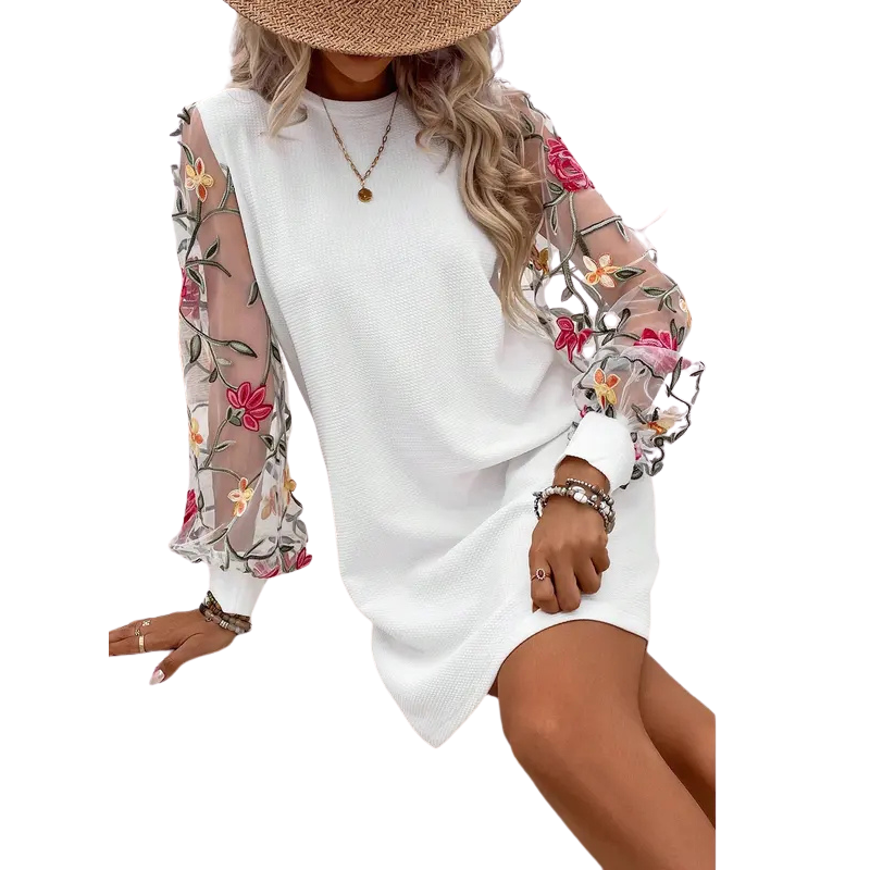 Lucy – Floral Embroidered Bishop Sleeve Dress