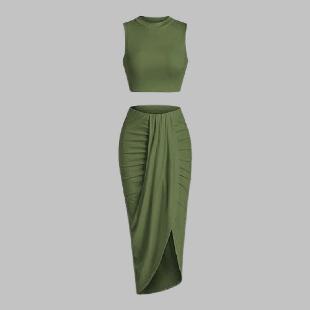 Manuela – Elegant Pleated Slit Long Skirt Set