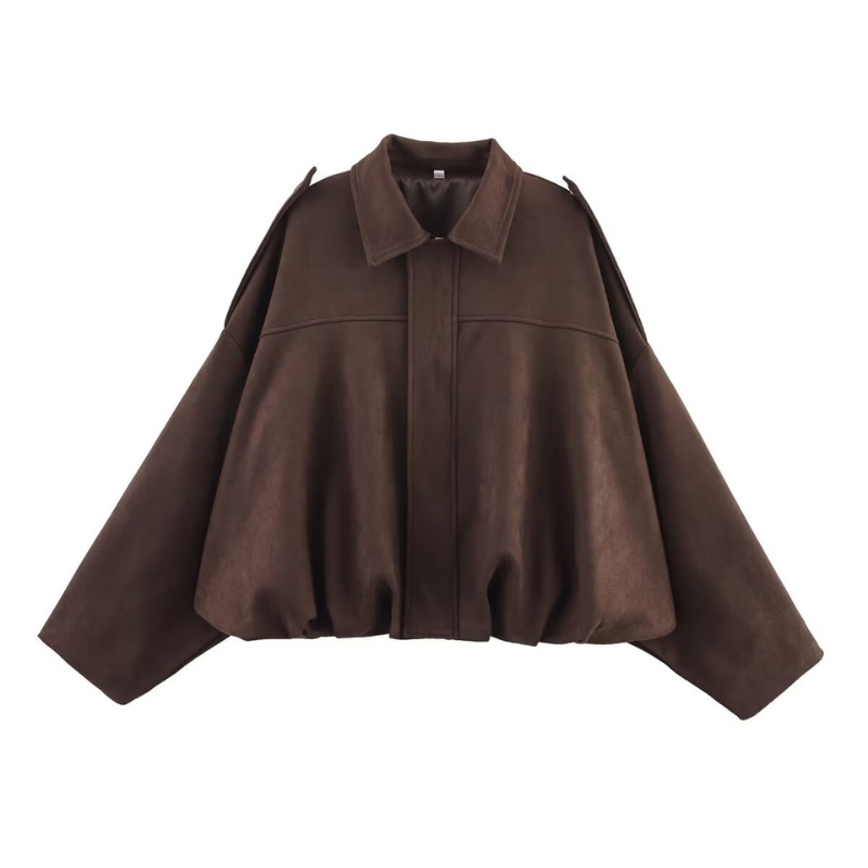 Jill – Classy Long Sleeve Collared Fuzzy Coat