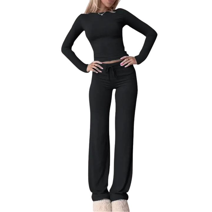 Cecily – Slim Fit Long Sleeve Crop Tee and Pants Matching Set