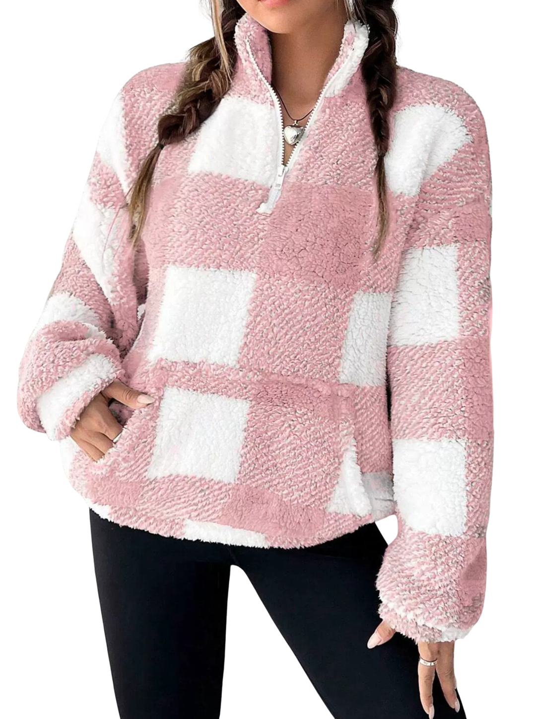 Hilary – Casual Plaid Half Zip Pullover