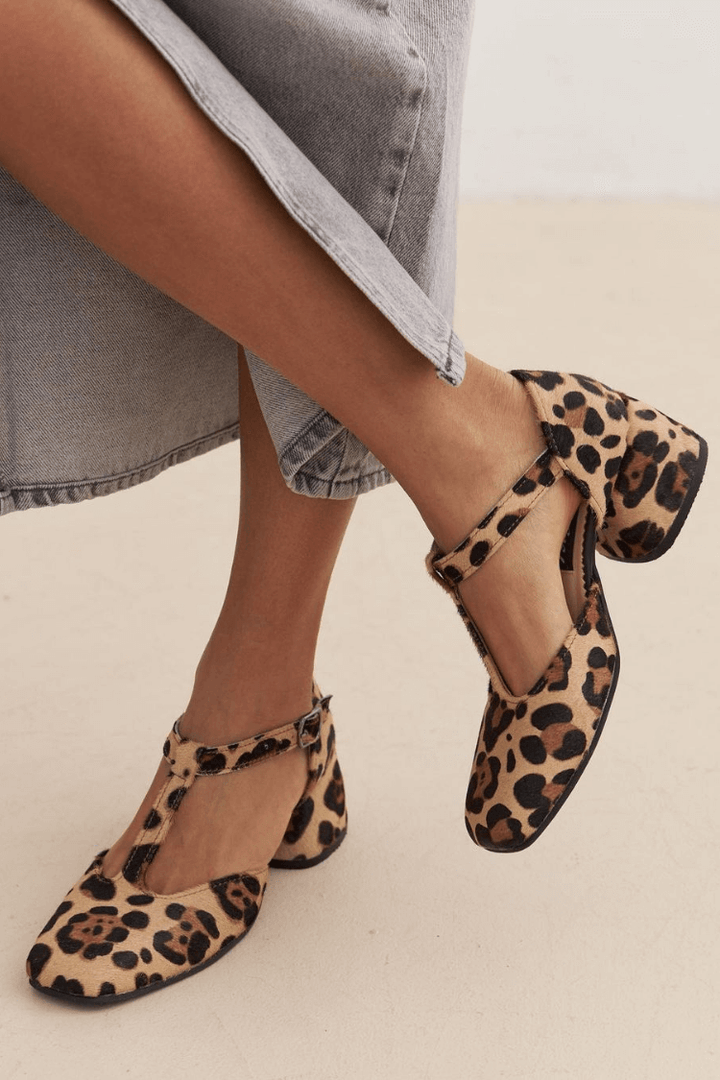 Roberta – Animal Print T-Strap Block Heels