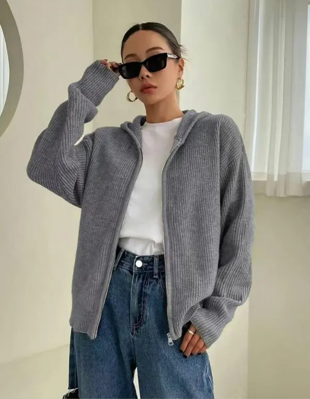Larali – Casual Zip-Up Hooded Long Sleeve Cardigan