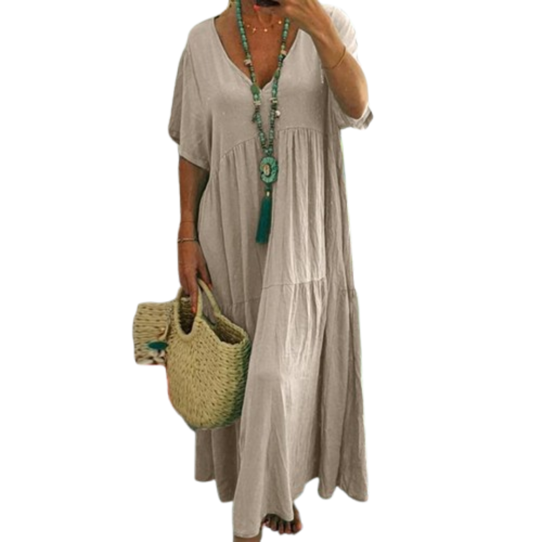 Deirdre – Comfy V-Neck Casual Ruffle Boho Dress