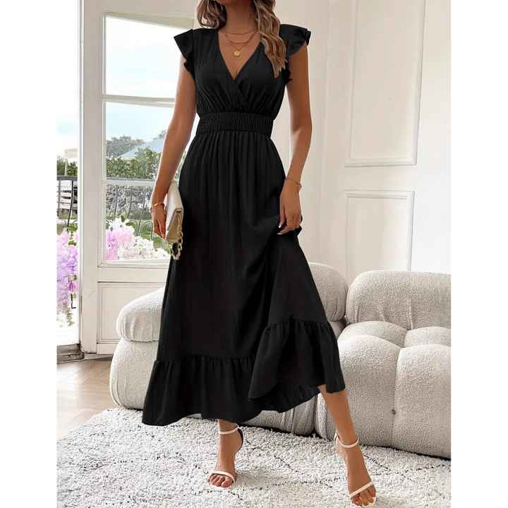 Sheena – Elegant Shirred V-Neck Summer Maxi Dress