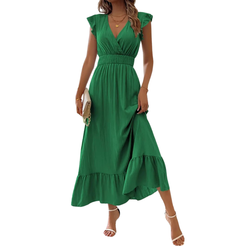 Teresa – Elegant Shirred V-Neck Maxi Dress