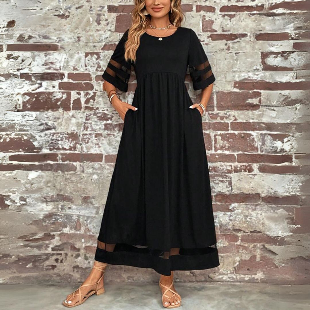 Aubrey – Empire Waist Maxi Dress with Mesh Details