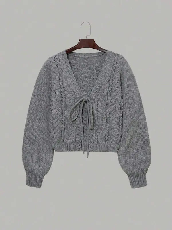 Alicia – Casual Drop Shoulder Tie Front V-Neck Long Sleeve Cardigan