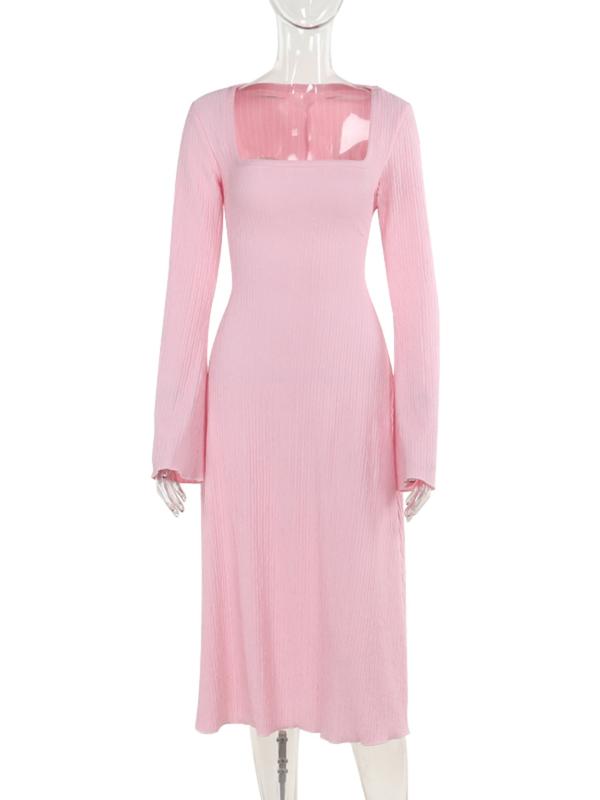 Erin – Sophisticated Lace-Up Tie Back Flounce Sleeve A-Line Long Dress