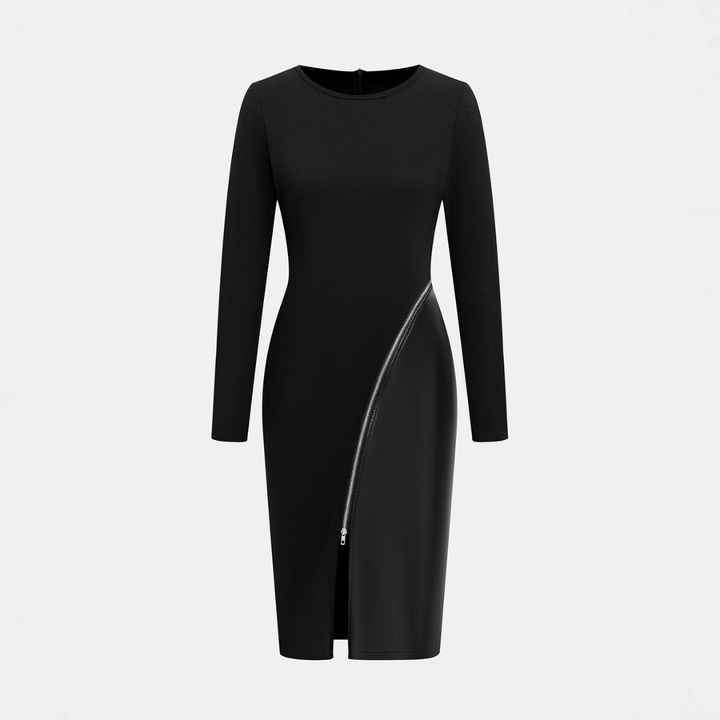 Teresa – Leather Patchwork Zipper Bodycon Dress