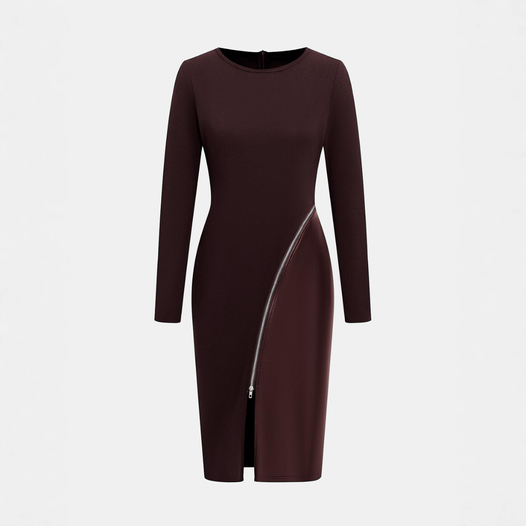 Teresa – Leather Patchwork Zipper Bodycon Dress