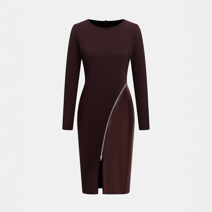 Teresa – Leather Patchwork Zipper Bodycon Dress