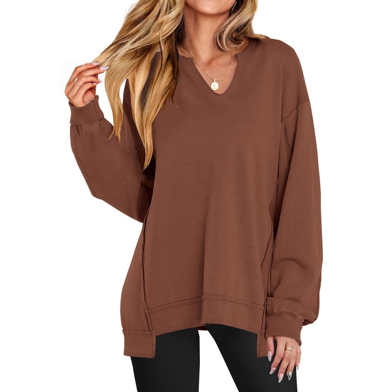 Geneva – Casual V-Neck Oversized Lightweight Long Sleeve Sweatshirt