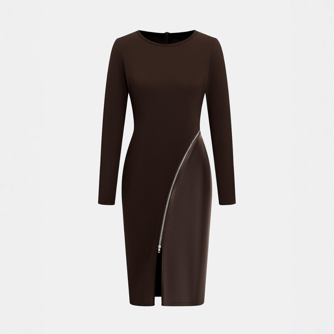 Teresa – Leather Patchwork Zipper Bodycon Dress