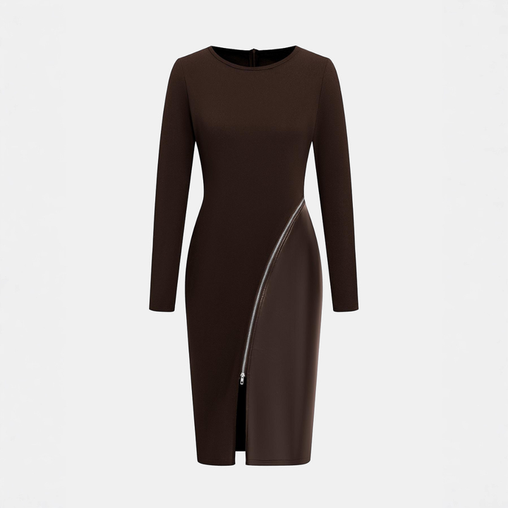 Teresa – Leather Patchwork Zipper Bodycon Dress