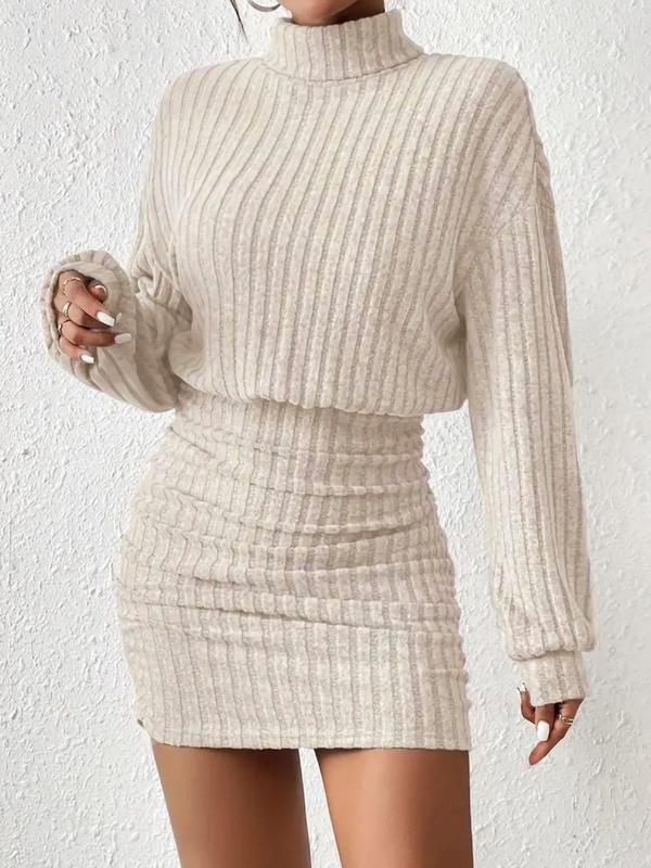 Megan – Stylish Drop Shoulder Ribbed Turtleneck Dress