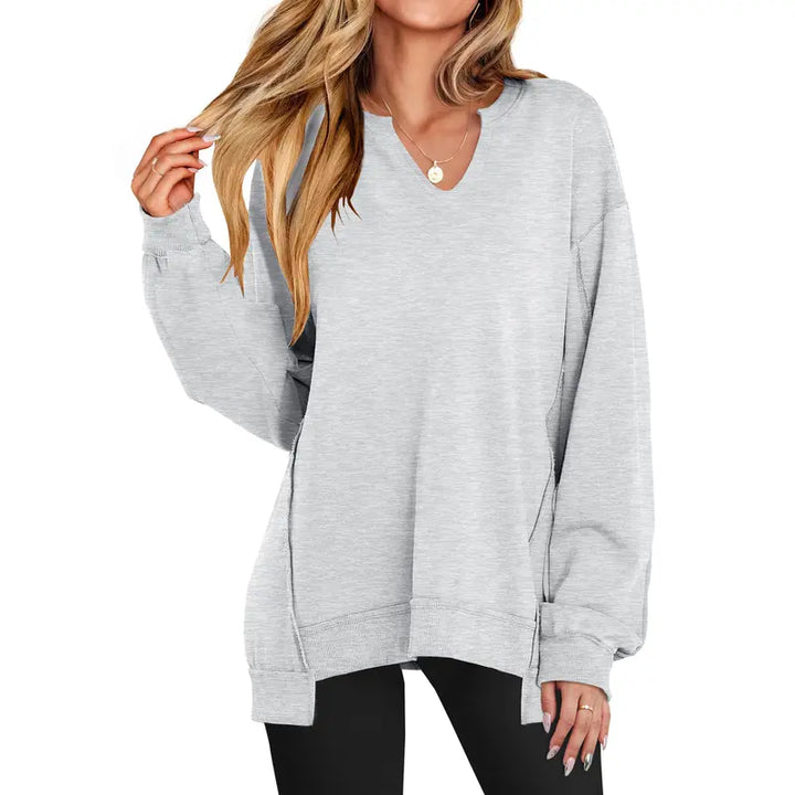Geneva – Casual V-Neck Oversized Lightweight Long Sleeve Sweatshirt