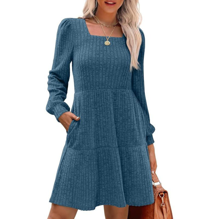 Eliza – Cosy Square Neck Long Sleeve Babydoll Sweater Dress