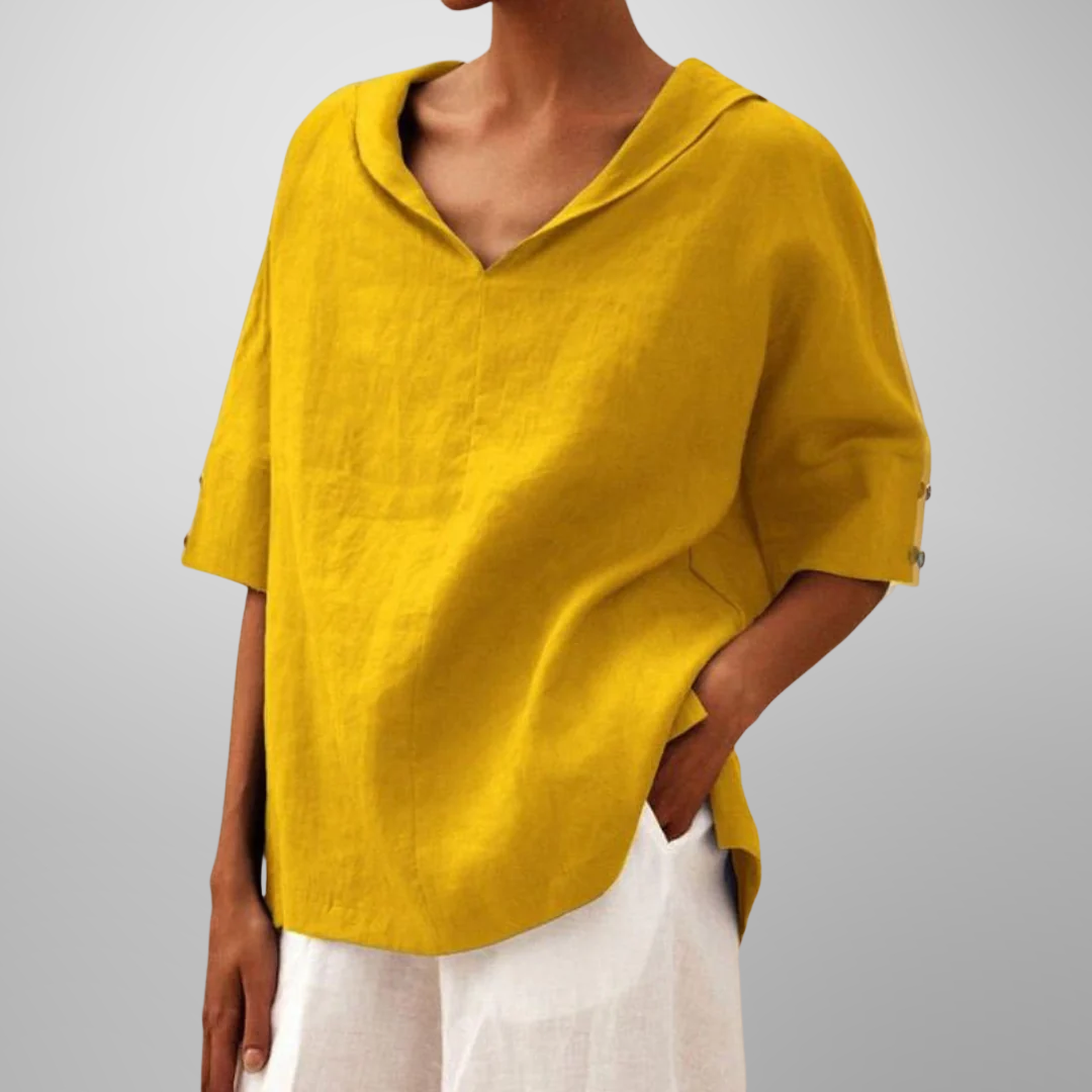 Jean – Casual Button V-Neck Long Sleeve Oversized Blouse