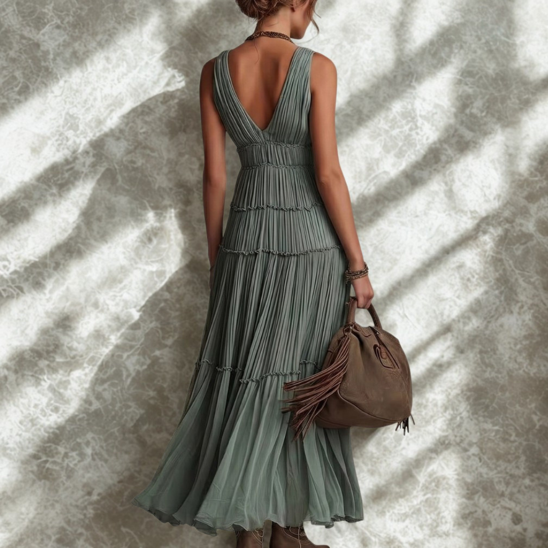 Seraphina – Bohemian Pleated Maxi Dress