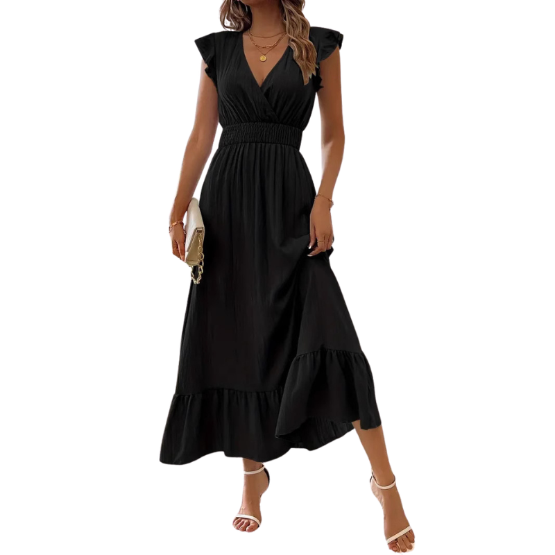 Teresa – Elegant Shirred V-Neck Maxi Dress
