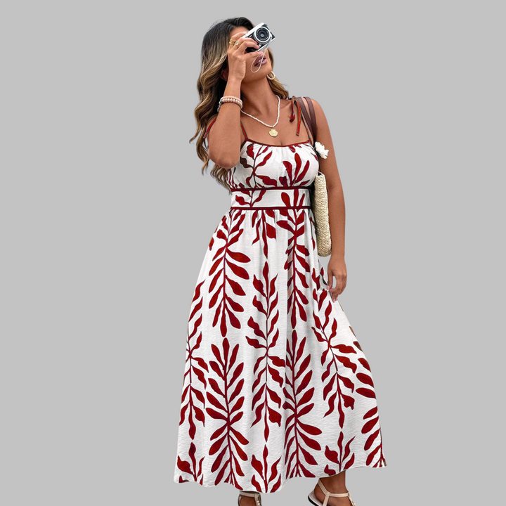 Josie – Casual Sleeveless Summer Leaf Print Maxi Dress