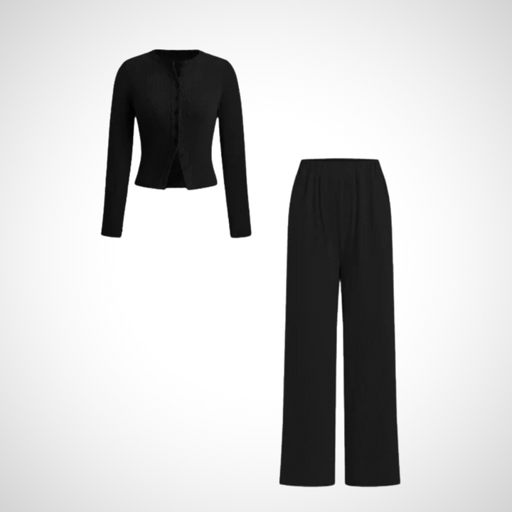Sonia – Casual Round Neck Crop Top and Drawstring High Waist Pants Set
